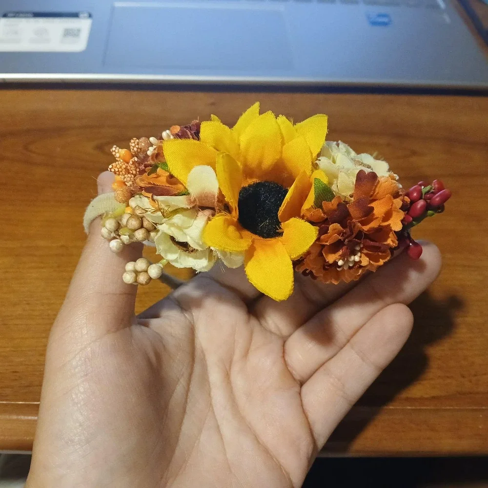 Autumn Sunflower Floral Baby Headband Fall Harvest Thanksgiving Hair Accessory